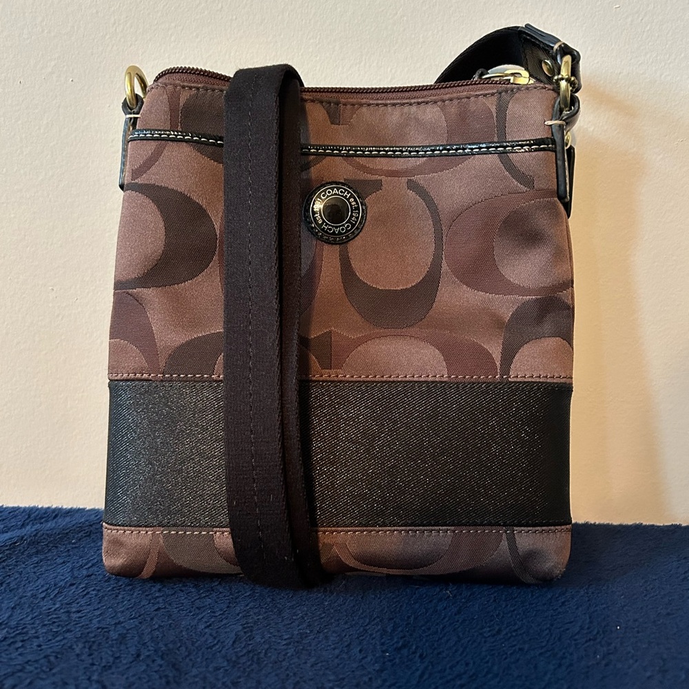 Coach Brown Signature Crossbody Bag with Black Trim